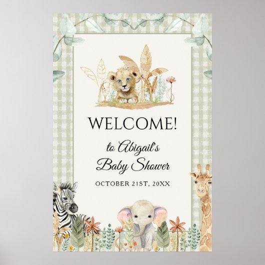 Lion King Safari Baby Dusche Begrüßungszeichen Poster (Vorne)
