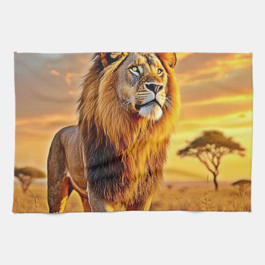 Lion King Savanna Sunset Design Geschirrtuch (Horizontal)