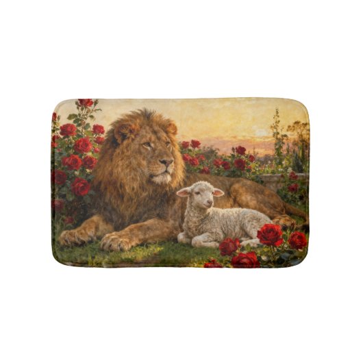 Lion & Lamb in the Roses Badematte (Vorderseite)