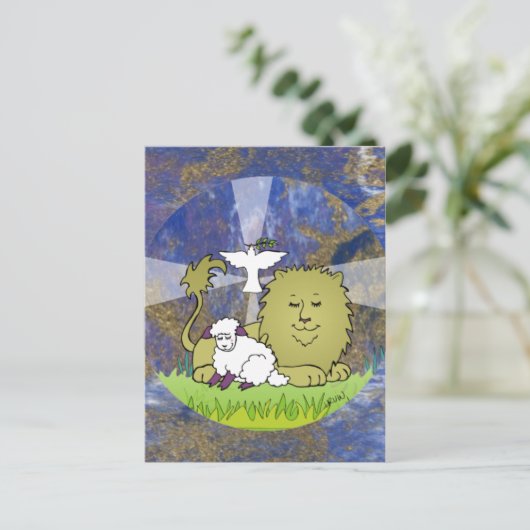 Lion Lamb und Dove Postkarte (Stehend Vorderseite)
