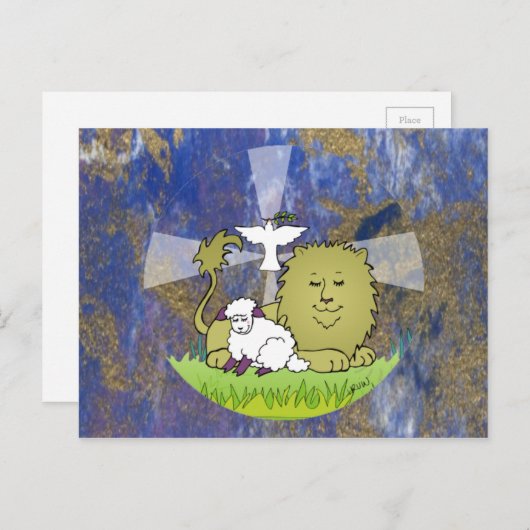 Lion Lamb und Dove Postkarte (Vorne/Hinten)
