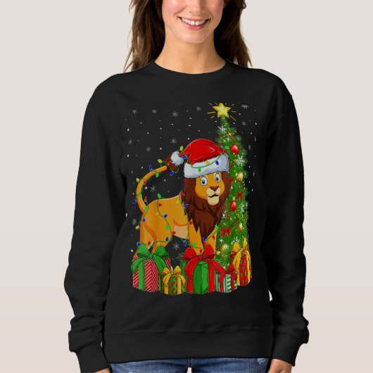 Lion Lighting Xmas Tree Weihnachtsmannmütze Löwe W Sweatshirt (Vorderseite)