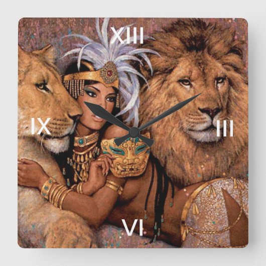 Lion Lioness Jungle Princess Wall Clock Quadratische Wanduhr (Vorderseite)