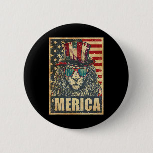 Lion Merica Vintage amerikanische Flagge 4. Juli Button