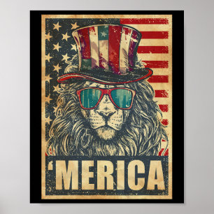 Lion Merica Vintage amerikanische Flagge 4. Juli Poster