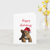 Lion mit einem Santa Claus Hat Blank Karte (Gelbe Blume)