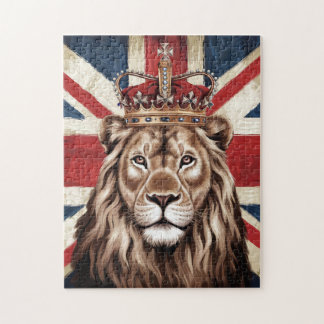 Lion mit einer britischen Flagge einer Krone Puzzle