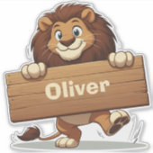 Lion mit Holzschild Aufkleber (Vorderseite)