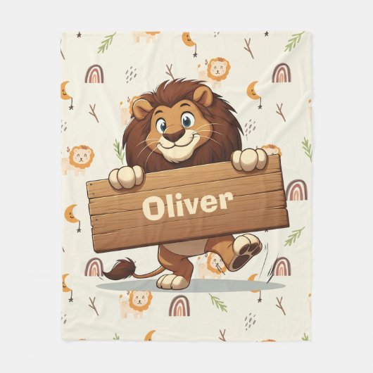 Lion mit Holzschild Fleecedecke (Vorderseite)