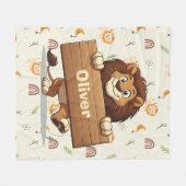 Lion mit Holzschild Fleecedecke (Vorderseite (Horizontal))
