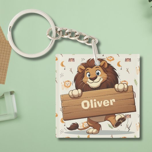 Lion mit Holzschild Schlüsselanhänger