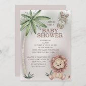 Lion Monkey Tropical Palm Tree Safari Baby Dusche Einladung (Vorne/Hinten)