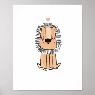Lion niedlich Art Aquarell Kinderzimmer Vorschule Poster