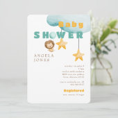 Lion Niedlich Boy Baby Dusche Einladung (Stehend Vorderseite)