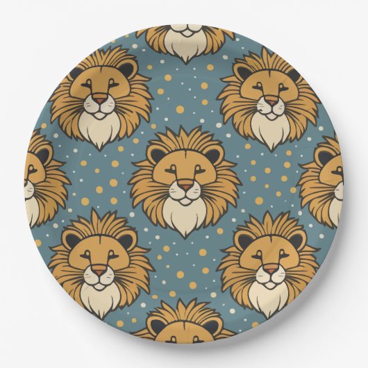 Lion-niedlich-Cartoon-Mustervorlage Pappteller (Vorderseite)