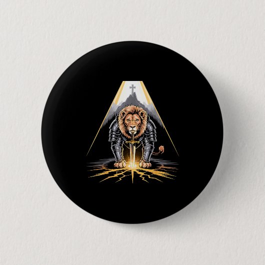 Lion Of Judah Sword And Cross Christian Warrior Button (Vorderseite)