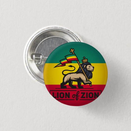 Lion of Zion - Haile Selassie - Rastafari Button (Vorne & Hinten)