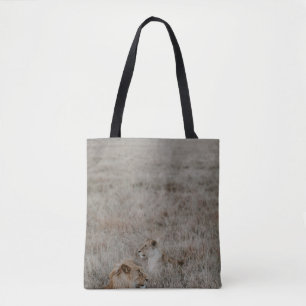 LION ON ON BROWN GRASS FIELD WÄHREND DES TAGES TASCHE