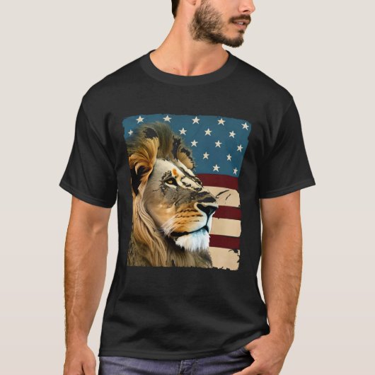Lion On USA Flag Painting American Patriotic 4th o T-Shirt (Vorderseite)