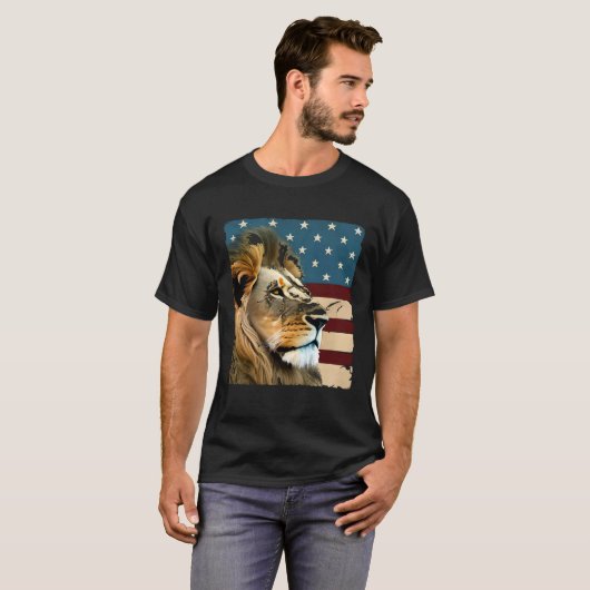 Lion On USA Flag Painting American Patriotic 4th o T-Shirt (Vorne ganz)