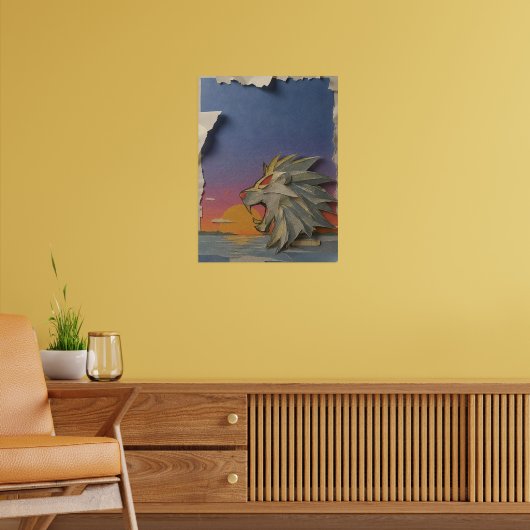 Lion Paper Cut Art Poster - Fierce 3D Animal Wall (Wohnzimmer 2)