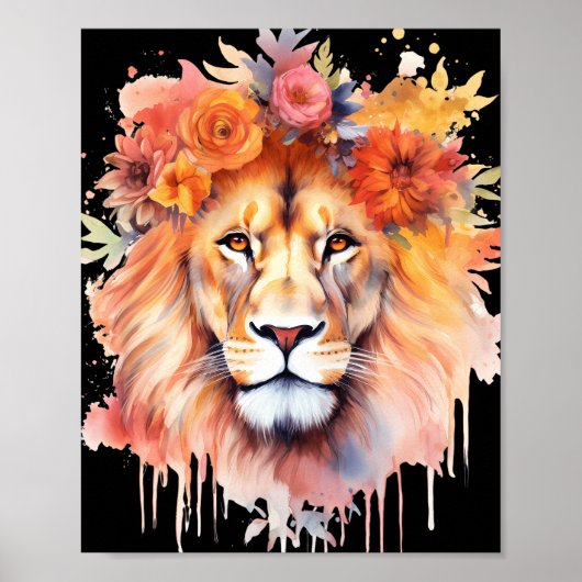 Lion Pastel Blume Safari Watercolor Savannah Cat Poster (Vorne)