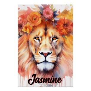 Lion Pastel Blume Safari Watercolor Savannah Cat Poster