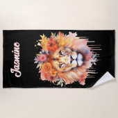 Lion Pastel Blume Safari Watercolor Savannah Cat Strandtuch (Vorderseite)