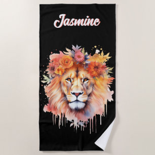 Lion Pastel Blume Safari Watercolor Savannah Cat Strandtuch