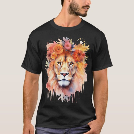 Lion Pastel Blume Safari Watercolor Savannah Cat T-Shirt (Vorderseite)