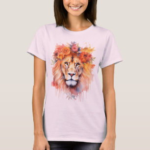 Lion Pastel Blume Safari Watercolor Savannah Cat T-Shirt
