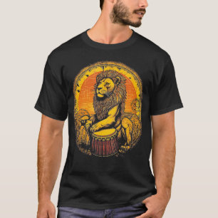 Lion Playing Djembe Drum Drumming Drummer Afrikane T-Shirt