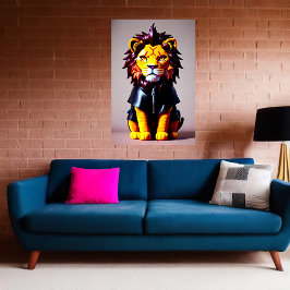 Lion plush Spielzeug in schwarzen Tuchen | Art der Poster