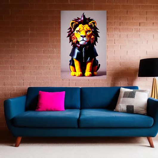 Lion plush Spielzeug in schwarzen Tuchen | Art der Poster