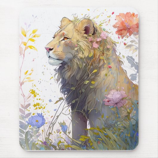 Lion Portrait Animal Painting Wildlife Forest Mousepad (Vorne)