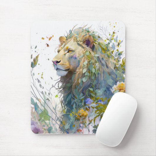 Lion Portrait Animal Painting Wildlife Forest Mousepad (Mit Mouse)