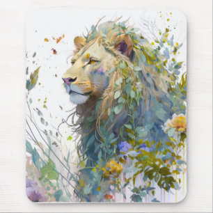 Lion Portrait Animal Painting Wildlife Forest Mousepad