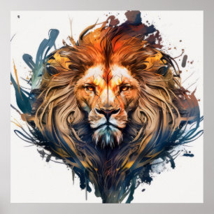 Lion Portrait Animal Painting Wildlife Poster