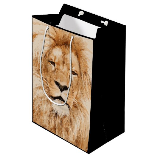 LION PORTRAIT MITTLERE GESCHENKTÜTE (Vorderseite Schrägansicht)