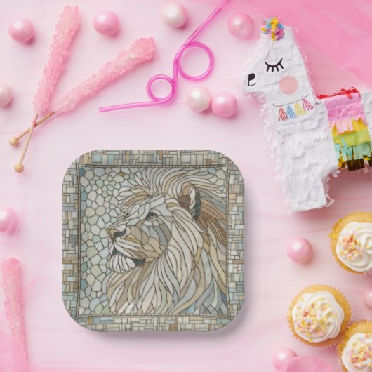 Lion Portrait Mosaik Art Pappteller (Party)