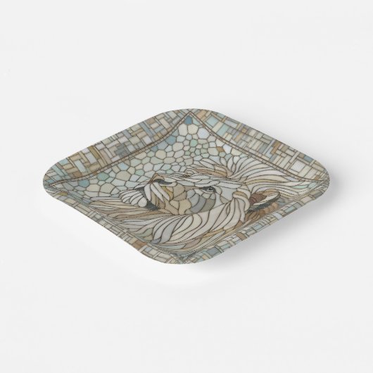 Lion Portrait Mosaik Art Pappteller (Gewinkelt)