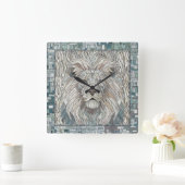 Lion Portrait Mosaik Art Quadratische Wanduhr (Zuhause)