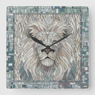 Lion Portrait Mosaik Art Quadratische Wanduhr