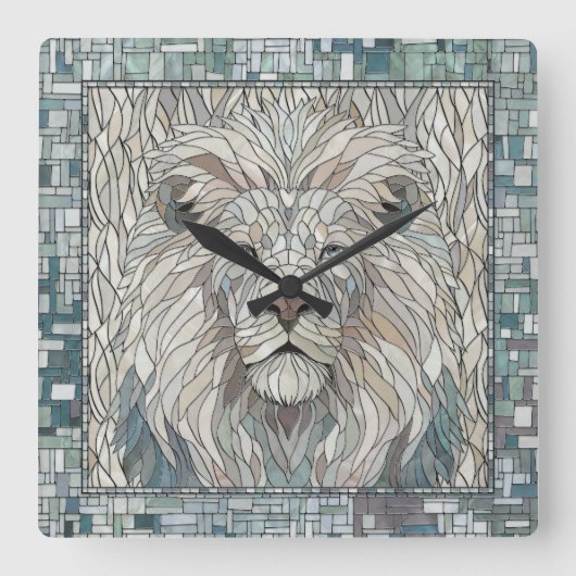 Lion Portrait Mosaik Art Quadratische Wanduhr (Vorderseite)