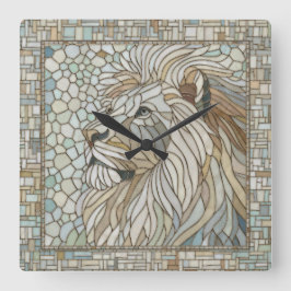 Lion Portrait Mosaik Art Quadratische Wanduhr