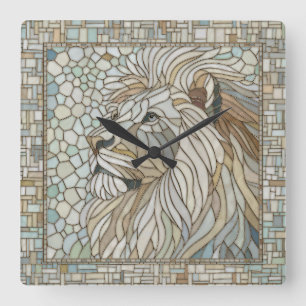 Lion Portrait Mosaik Art Quadratische Wanduhr