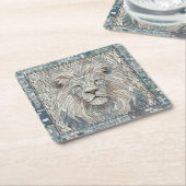 Lion Portrait Mosaik Art Rechteckiger Pappuntersetzer (angewinkelt)