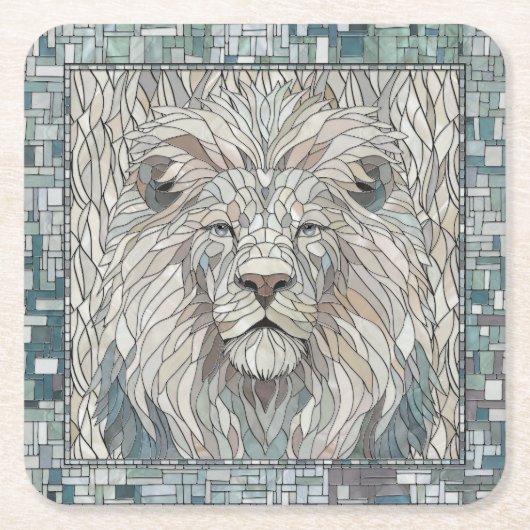 Lion Portrait Mosaik Art Rechteckiger Pappuntersetzer (Vorderseite)