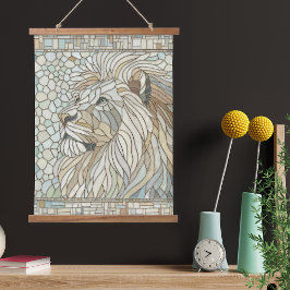 Lion Portrait Mosaik Art Wandteppich Mit Holzrahmen
