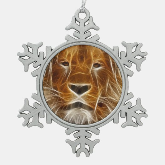 Lion Portrait Schneeflocken Zinn-Ornament (Vorderseite)